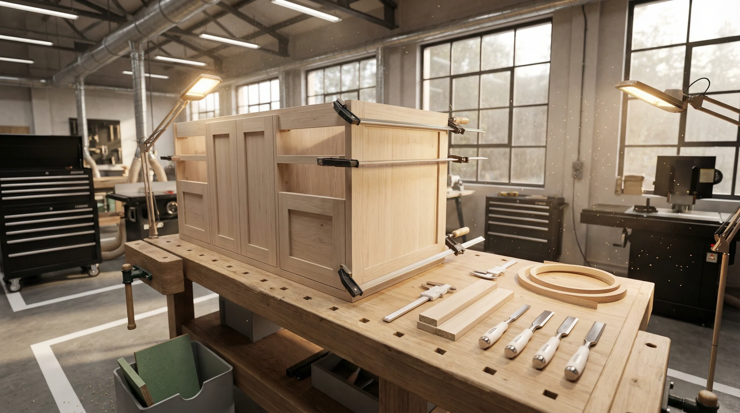 Expert quality control inspection of moisture-resistant bathroom cabinet construction