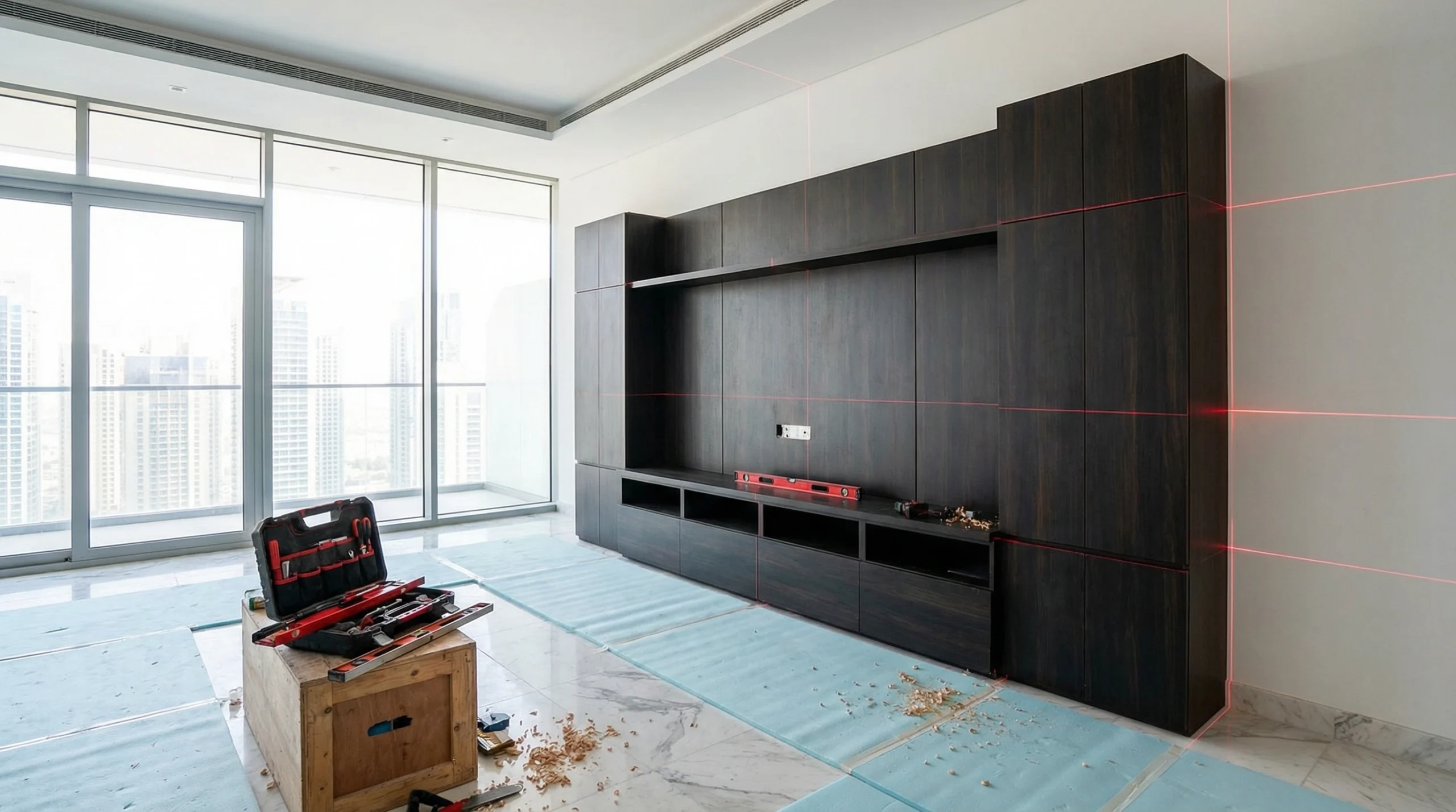 Premium wood material quality inspection Dubai carpentry workshop