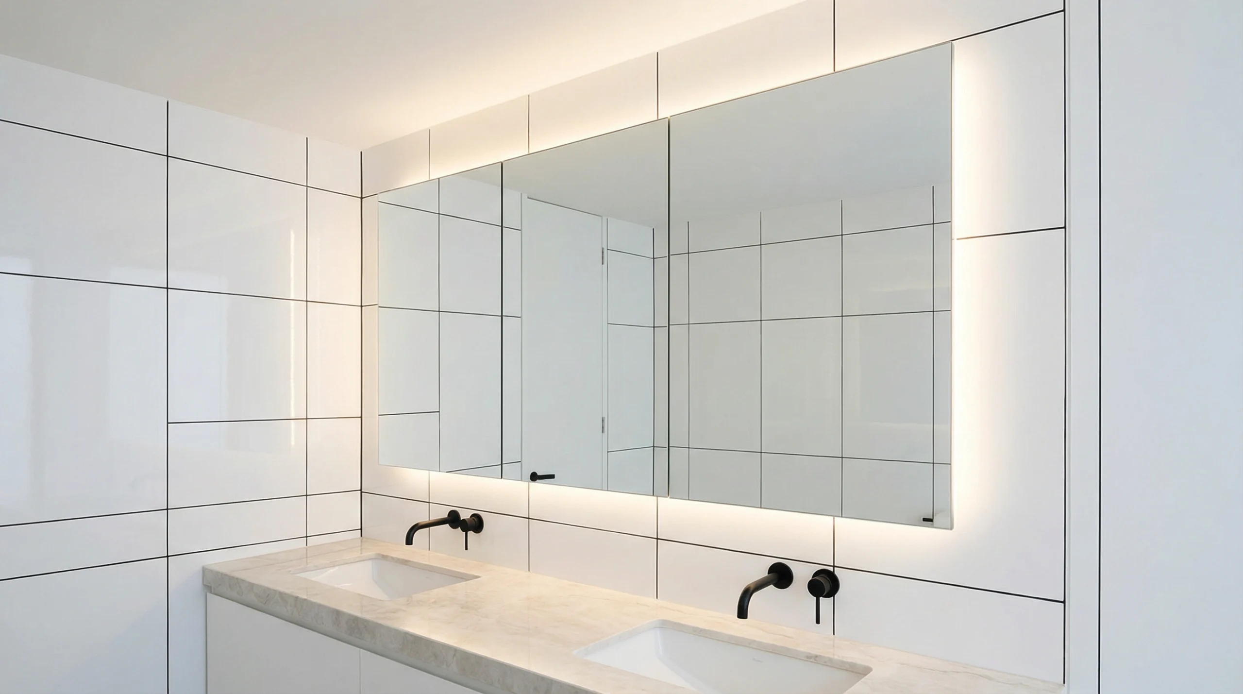 Recessed mirror cabinet flush wall installation Dubai bathroom
