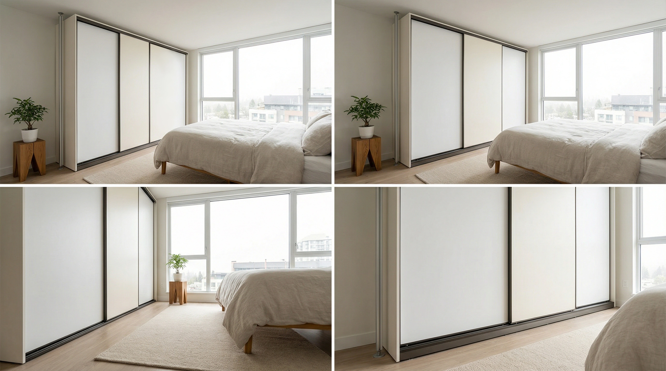 Removable sliding wardrobe system for rental apartments Dubai showing floor-mounted track