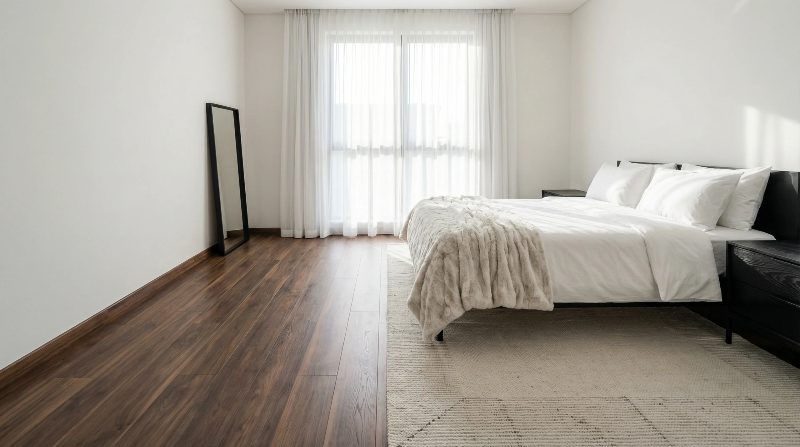 Residential SPC flooring installation in Dubai villa bedroom