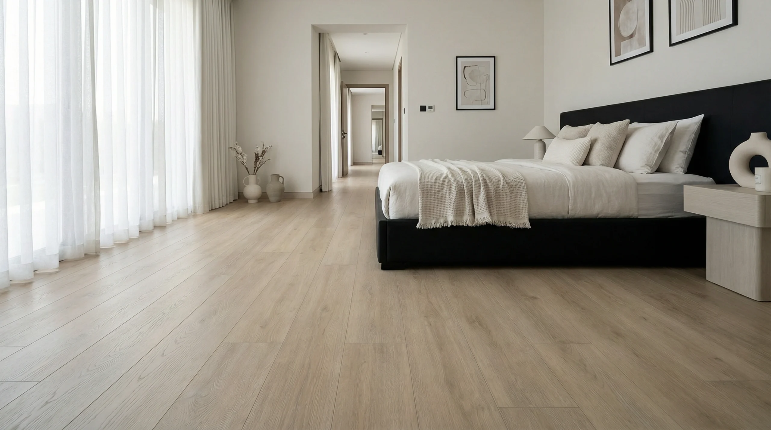 Luxury vinyl plank flooring installation in Dubai villa bedroom
