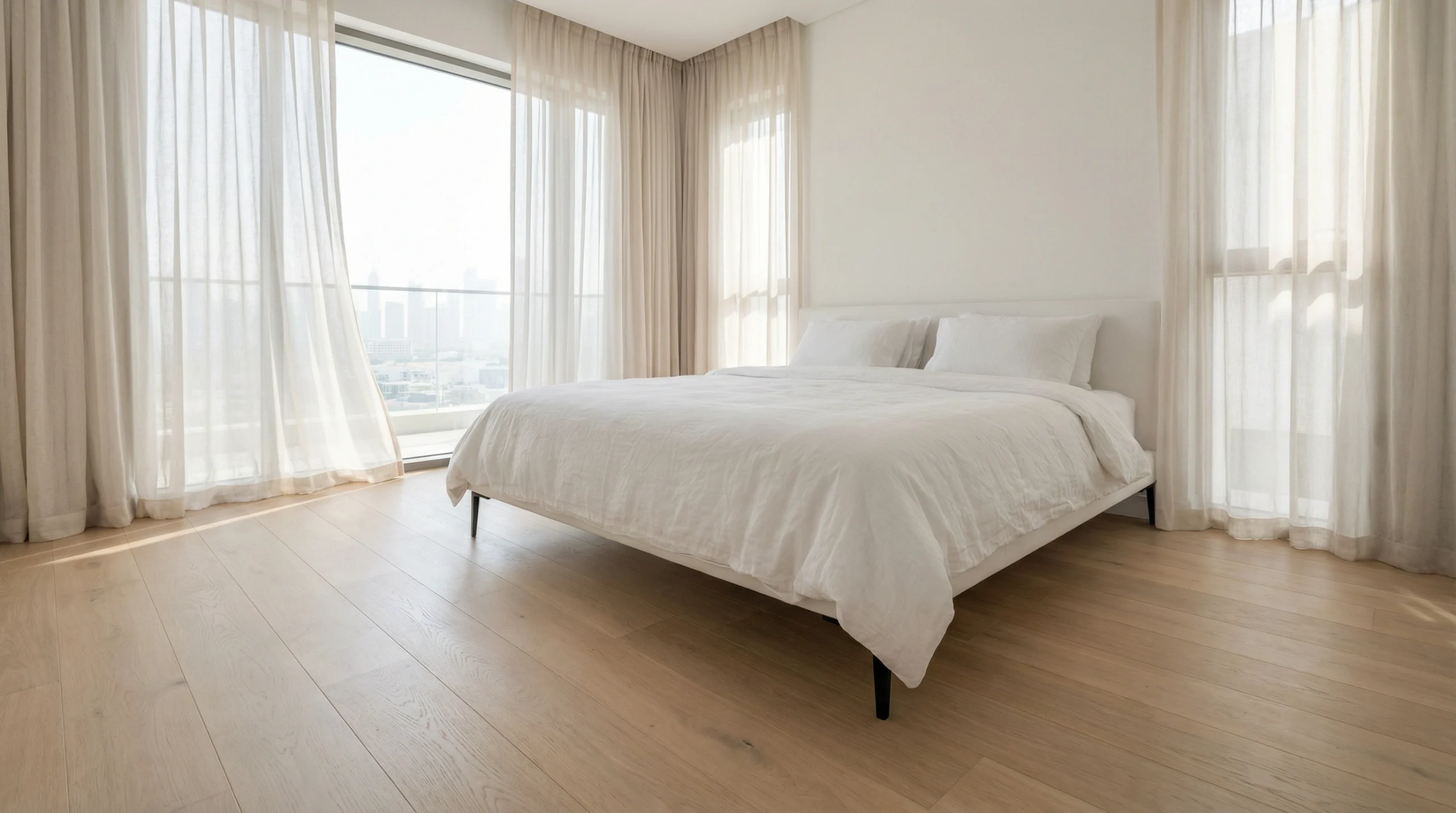 Residential wooden flooring installation Dubai villa bedroom by Karnak Carpentry