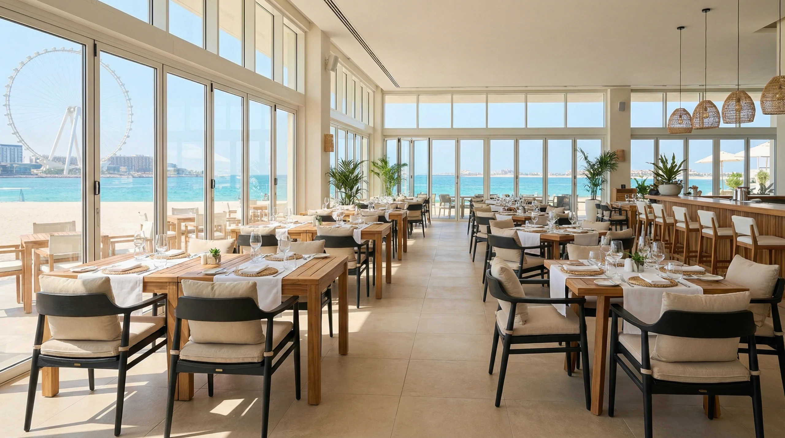 Custom restaurant furniture Dubai beachfront dining