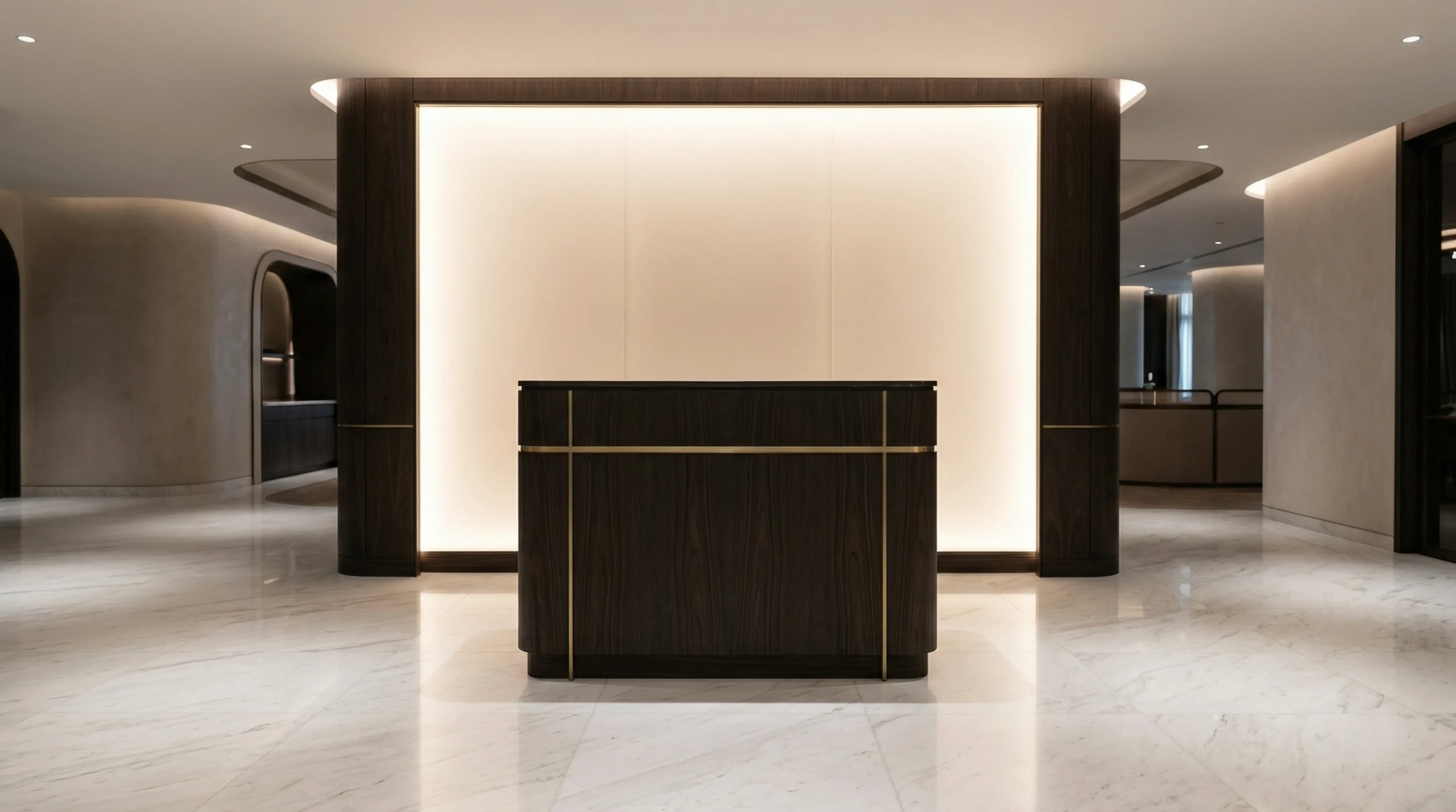 Custom restaurant host stand and reception millwork fabrication Dubai — Karnak Carpentry