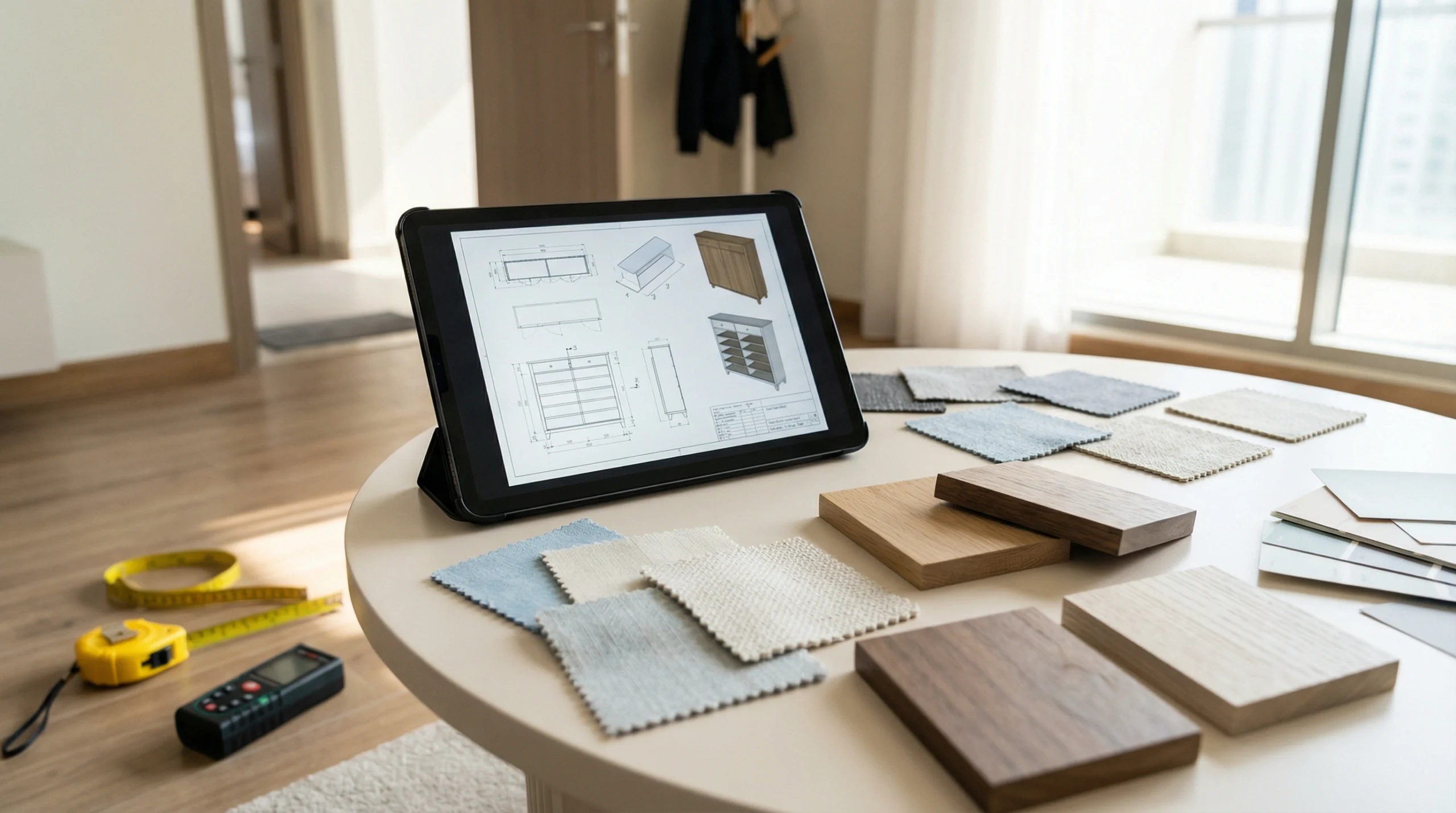 Shoe cabinet design consultation Dubai with finish samples and measurements