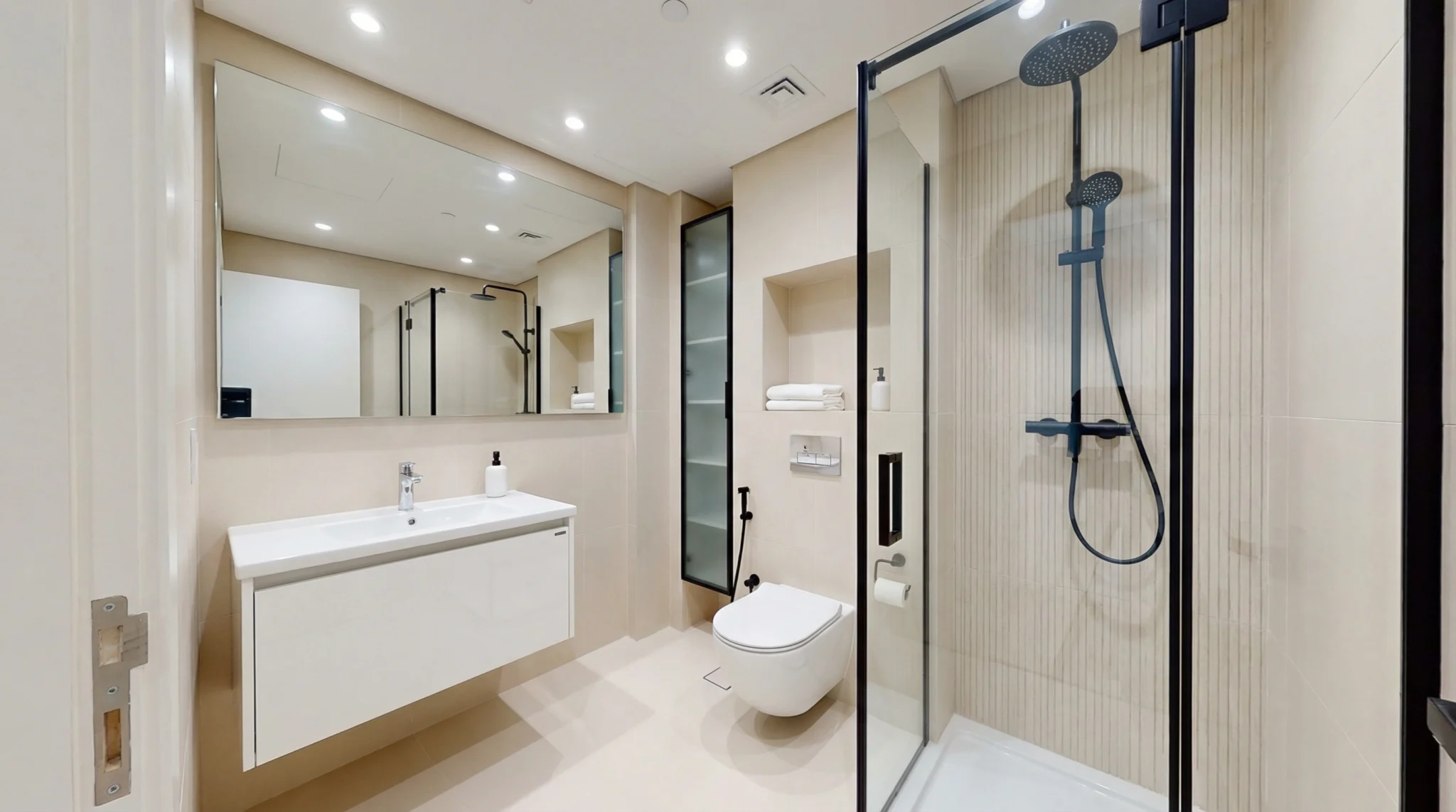 Space-efficient bathroom carpentry design for small Dubai apartment