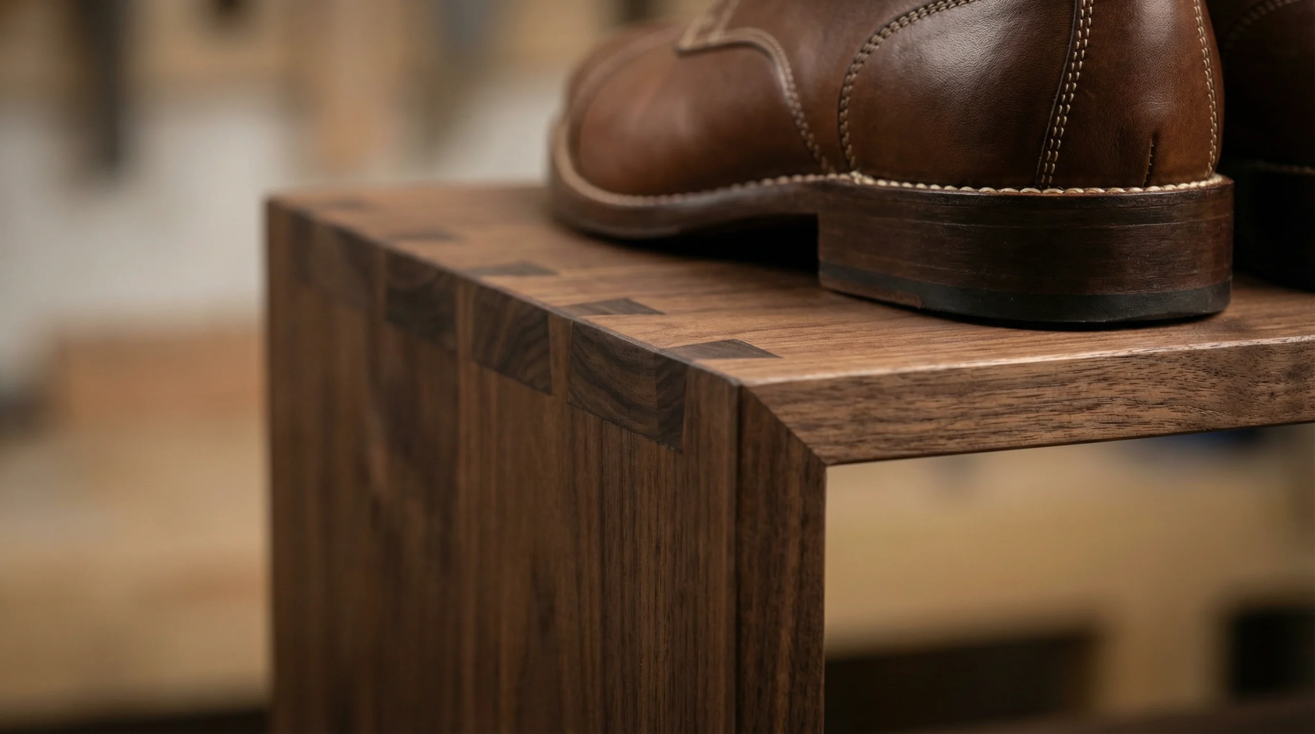 Solid wood shoe racks UAE showing premium walnut construction and joinery