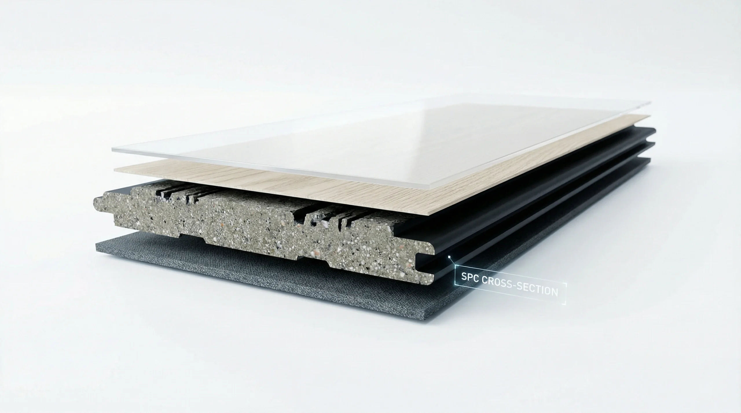 Stone plastic composite flooring core structure and layers