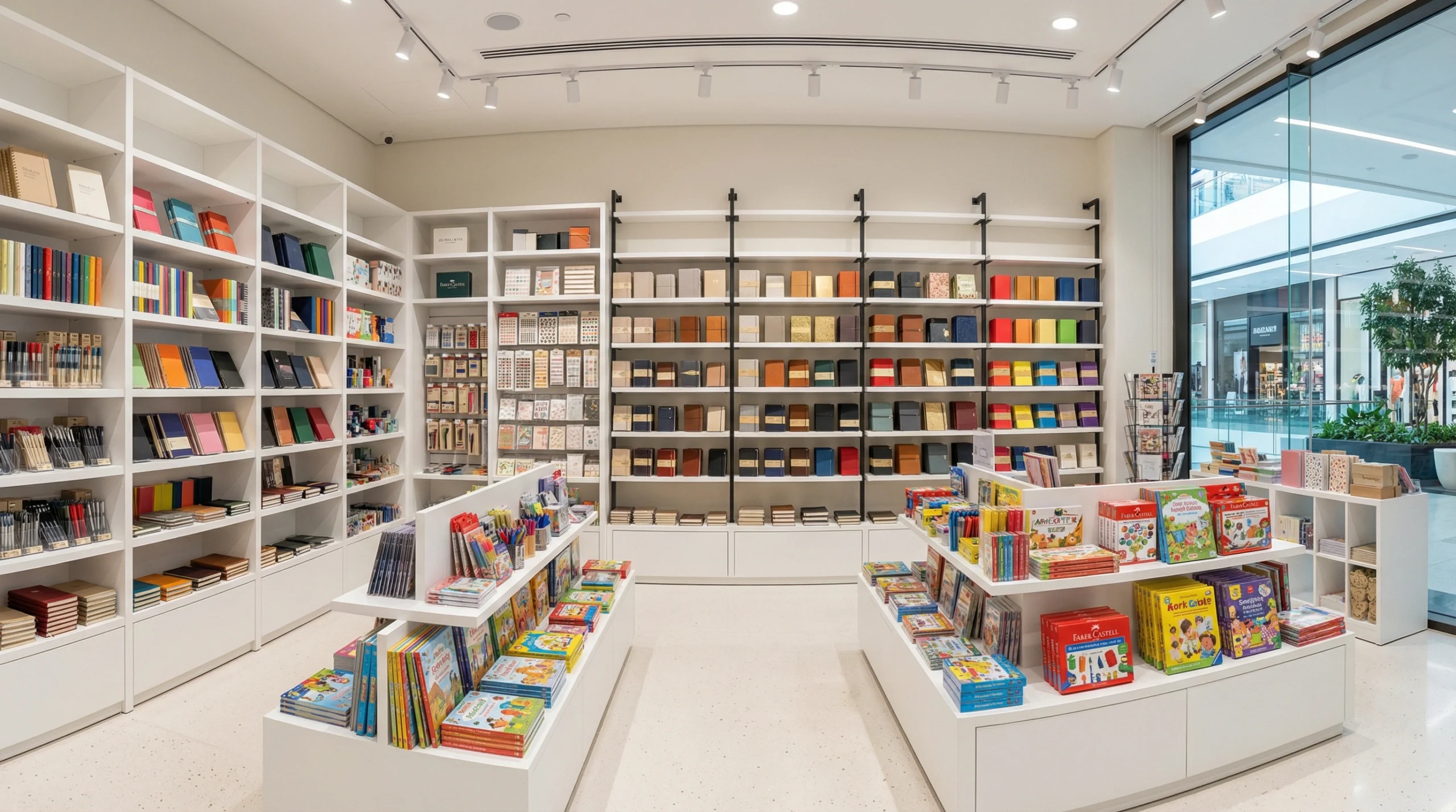 Stationery and gift concept store fit-out Dubai Hills Mall — custom retail shelving by Karnak Carpentry