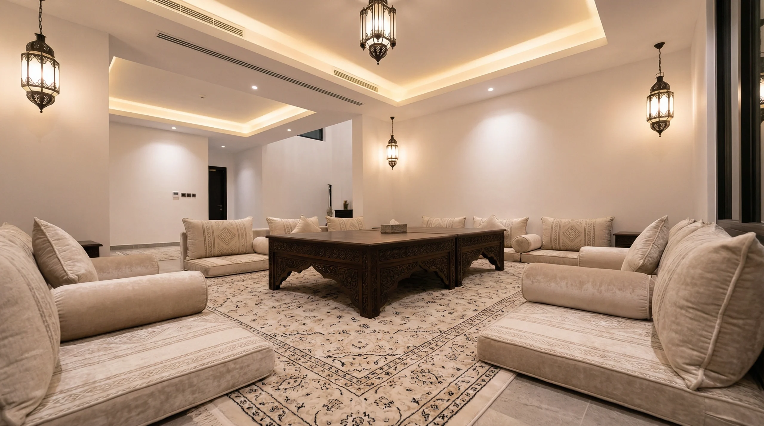Traditional Arabic dining room carpentry custom floor seating Sharjah