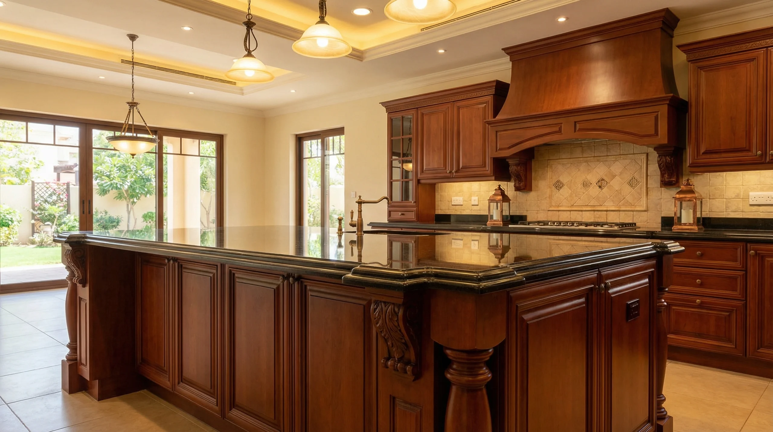 Traditional wood kitchen island Arabian Ranches Dubai