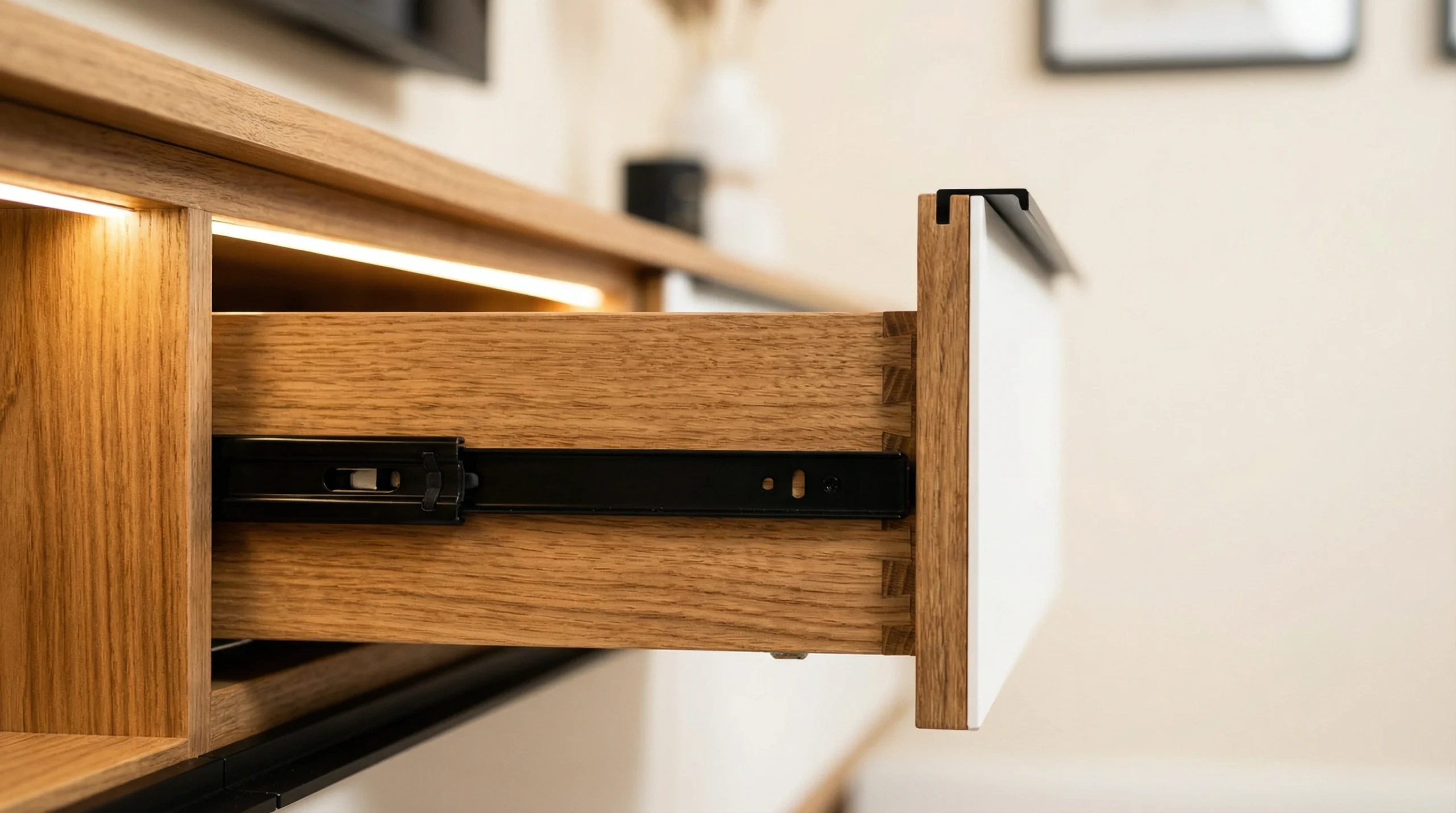 Custom TV unit Dubai construction showing depth and cable management