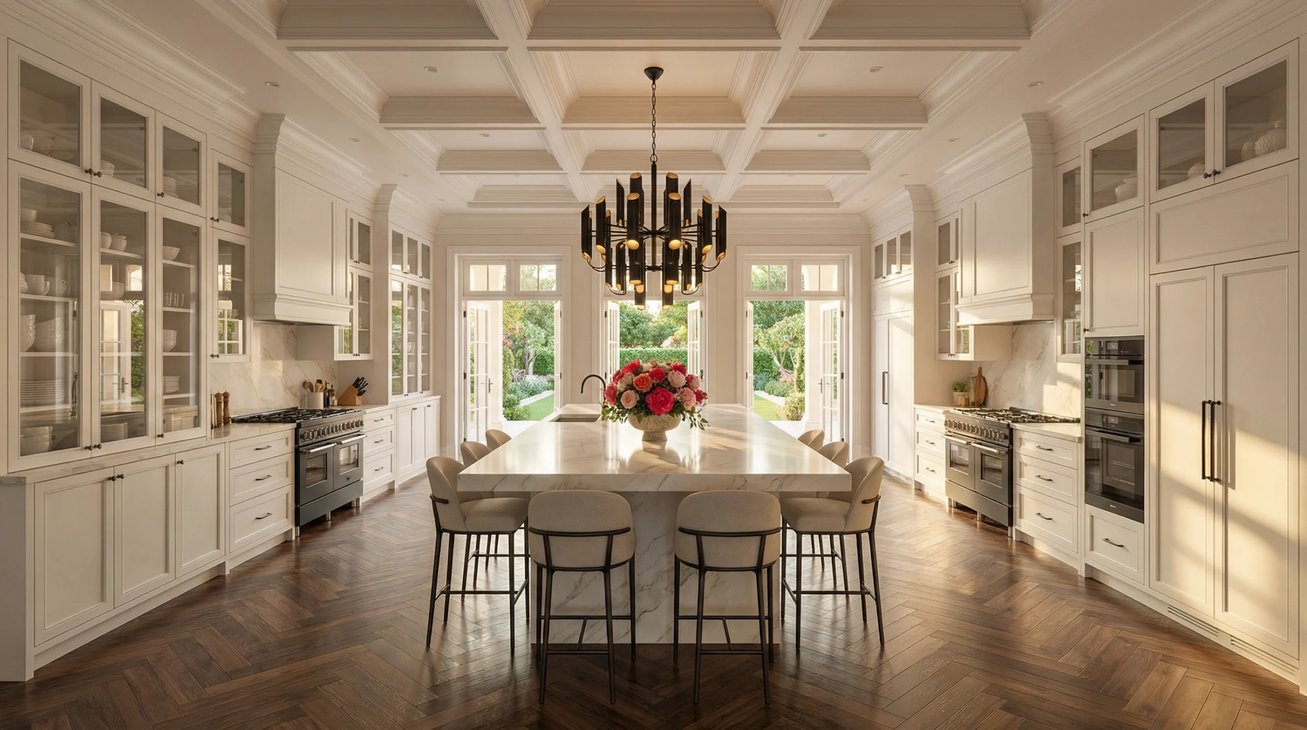 Luxury villa kitchen carpentry Dubai custom cabinets and island design