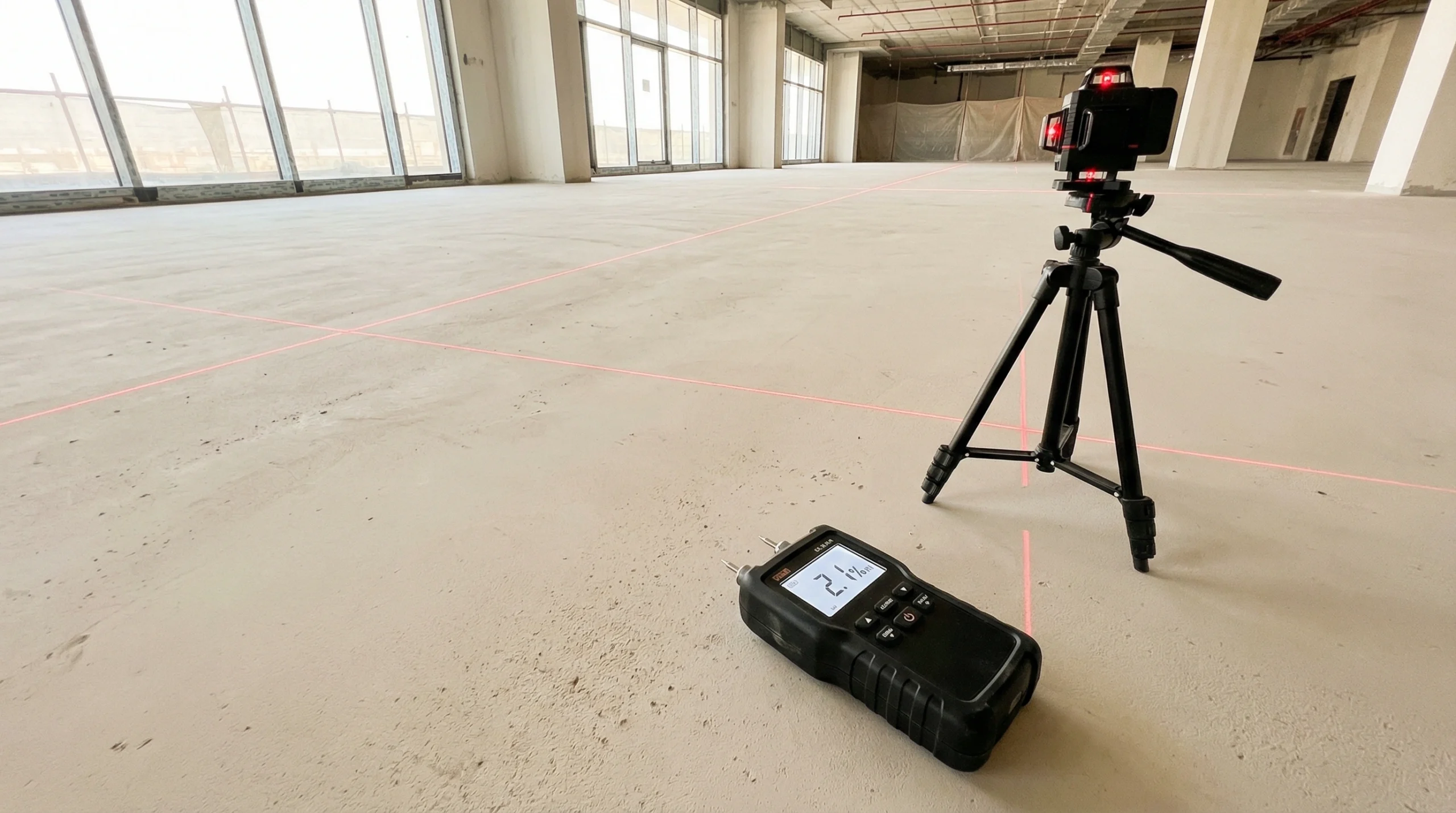 Professional substrate preparation and moisture testing for vinyl flooring installation Dubai