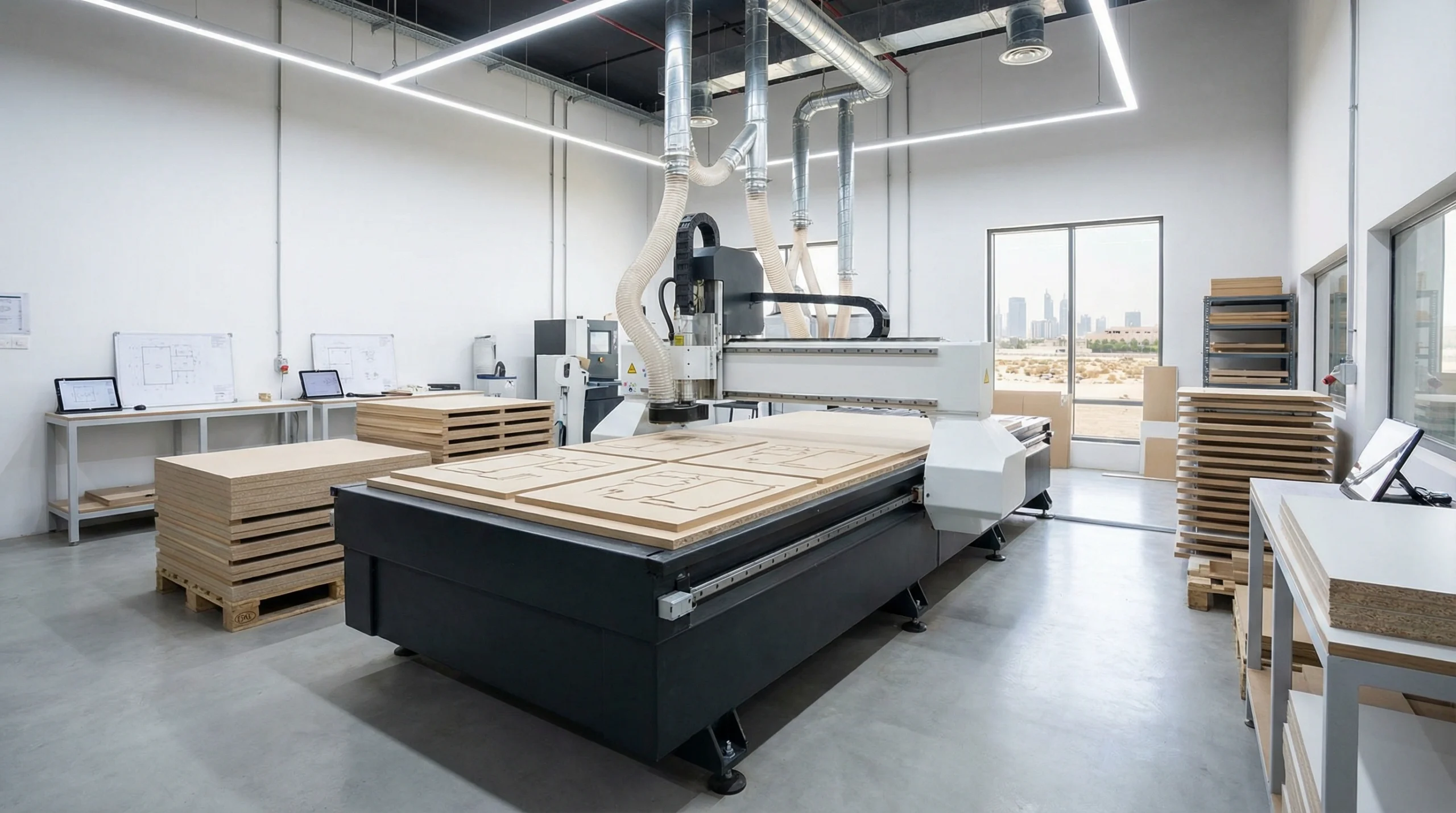 Precision CNC wardrobe panel fabrication in Karnak workshop Dubai