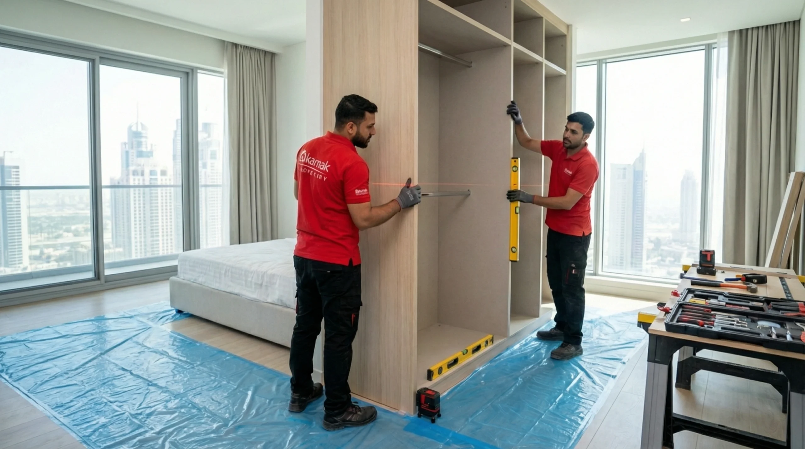 Professional wardrobe installation team in Dubai home