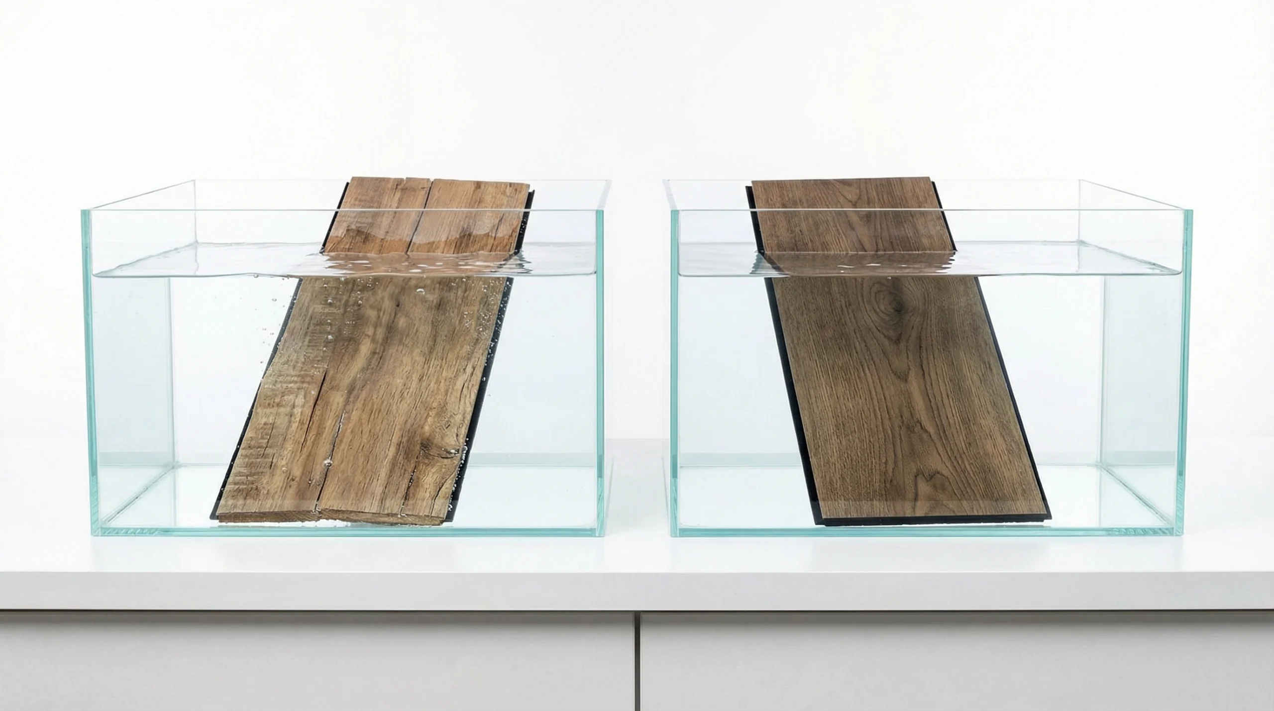 Waterproof laminate flooring water resistance test showing no swelling or damage