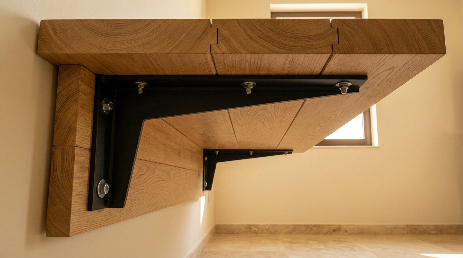 Underside Of A Heavy Custom Built Floating Oak Desk Demonstrating Indestructible Permanent Joinery In Uae.