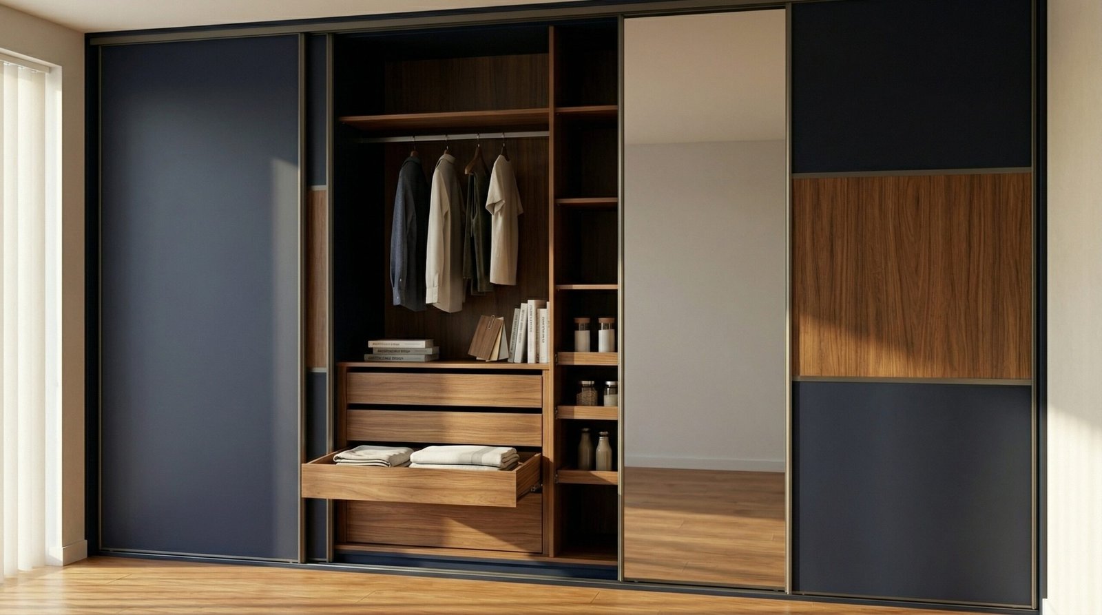 Sliding wardrobe needs assessment worksheet with storage requirements and finish preference checkboxes at Karnak Carpentry UAE client consultation
