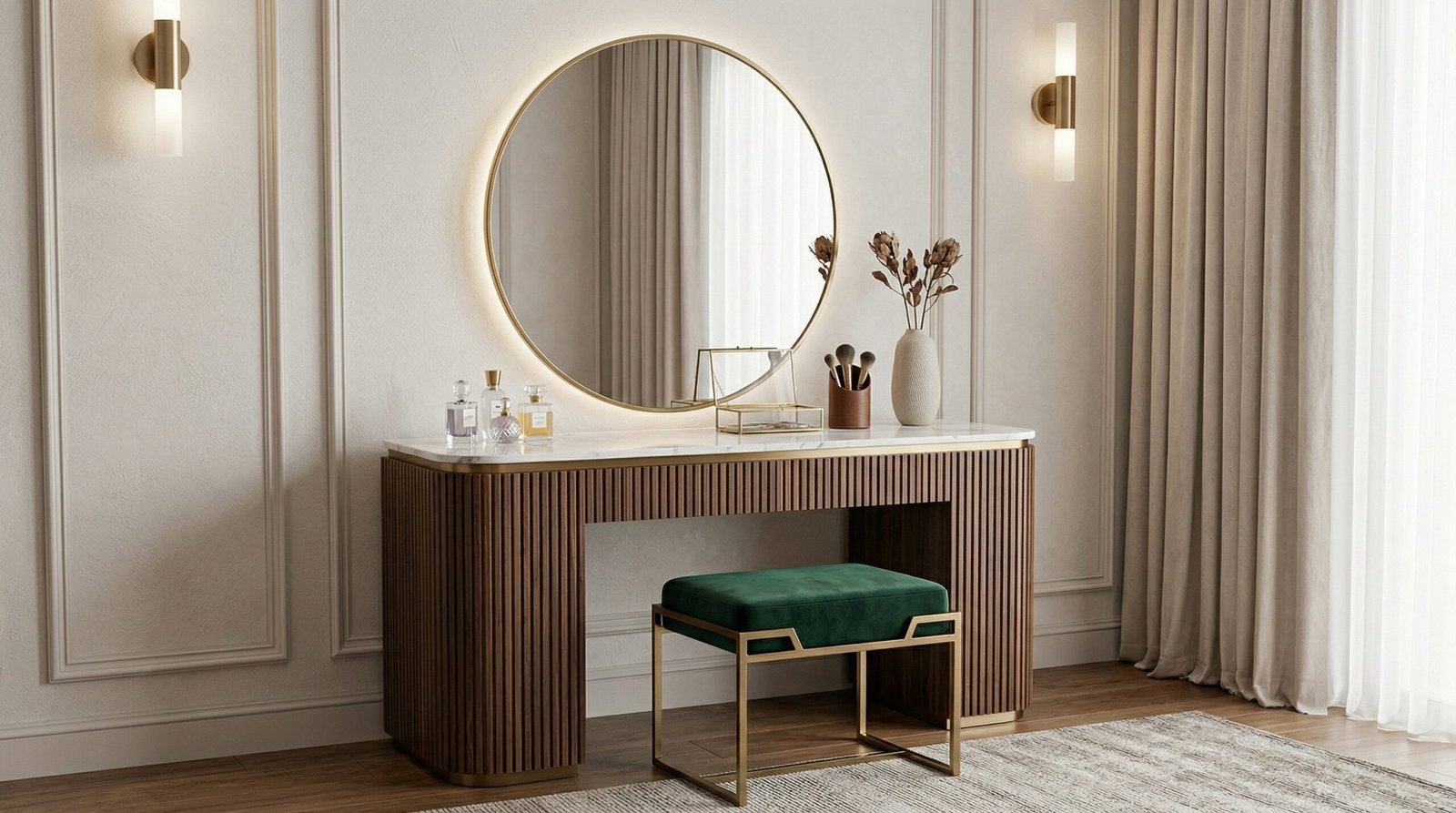 Karnak Carpentry proven dressing table project portfolio display showing completed UAE installations across Downtown, Palm, Abu Dhabi, Sharjah and DIFC