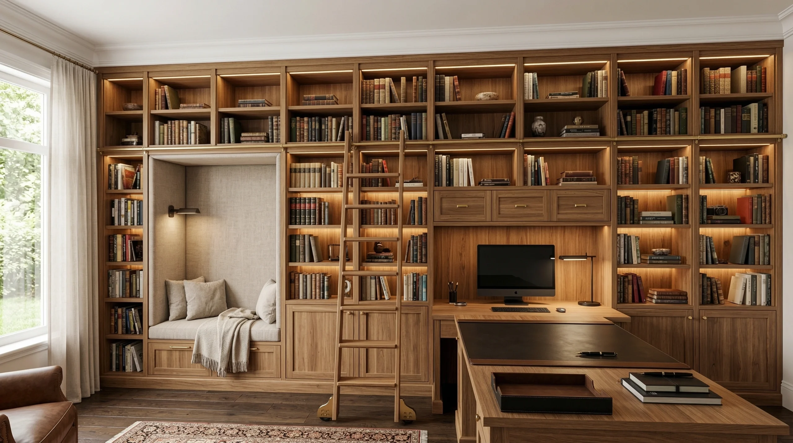 Custom built-in library and home office carpentry UAE