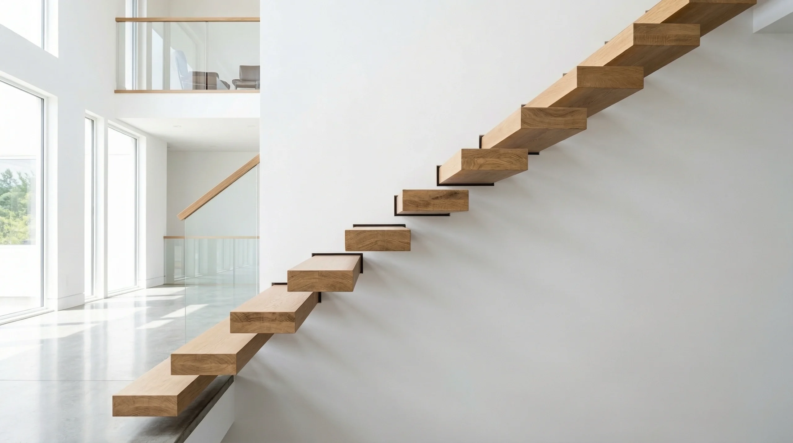 Modern floating staircase carpentry installation Dubai