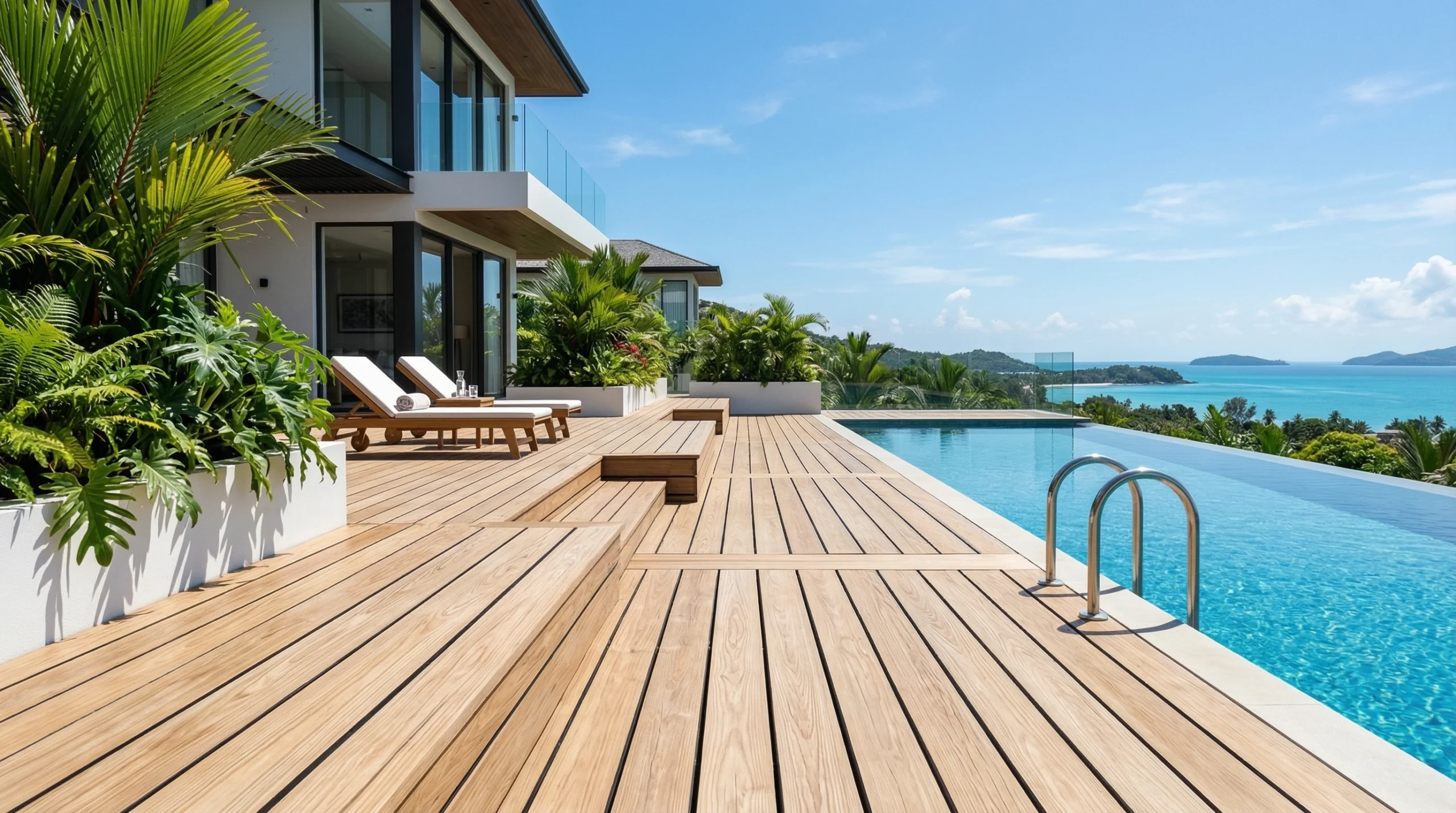 Custom deck and outdoor carpentry UAE villa poolside