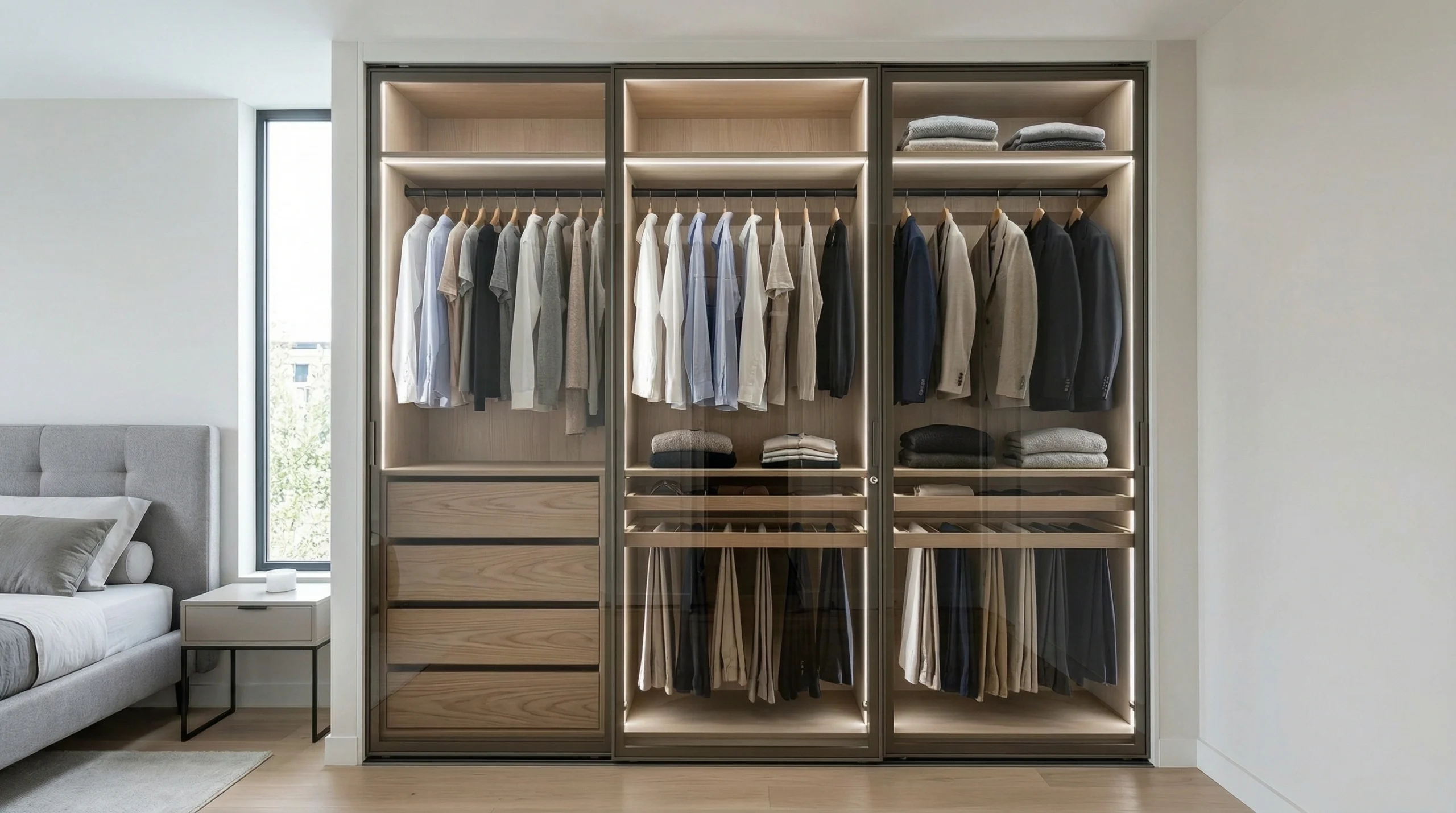 Built-in wardrobe with custom interior organization Dubai