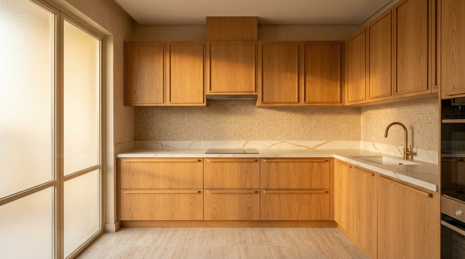 Partially installed white matte kitchen wall cabinets mounted in UAE apartment showing expert installation in progress
