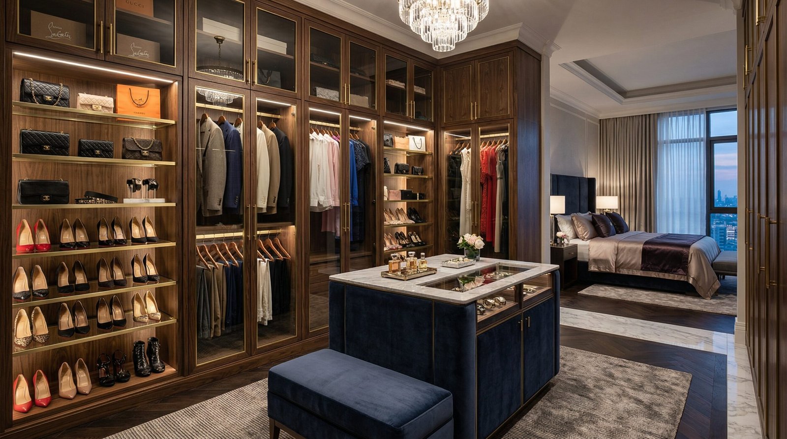 Child-safety anti-tip bracket, finger-guard bottom guide and soft-deceleration buffer on sliding wardrobe installation in Dubai villa by Karnak Carpentry UAE