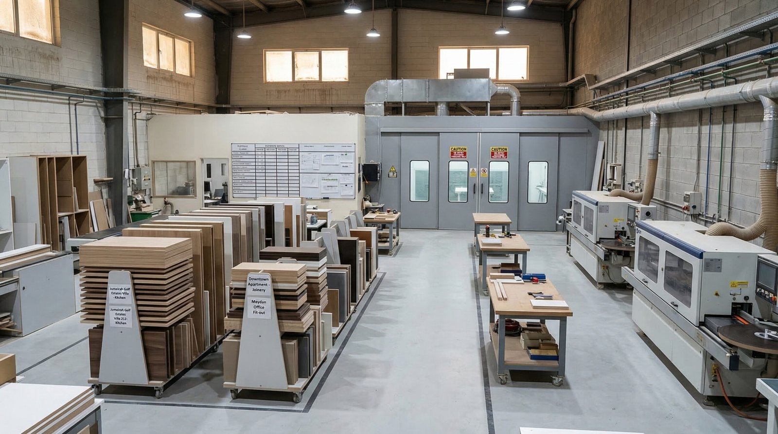 Final quality inspection detail of flush-fit cabinet doors and LED strip on completed media wall during handover in Abu Dhabi by Karnak Carpentry