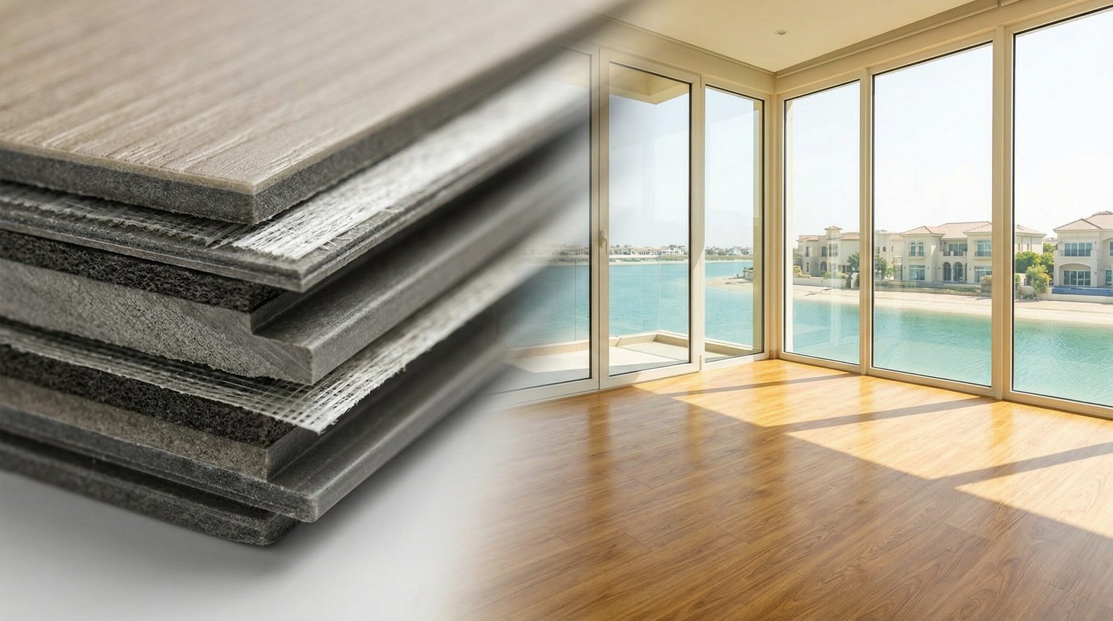 UV-stable and heat-resistant LVT flooring core designed for UAE climate conditions.