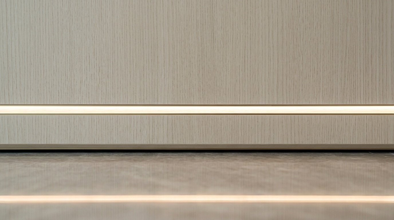 Precision-crafted 3mm shadow-gap panel reveal with integrated LED strip in UAE commercial joinery by Karnak Carpentry, showcasing long-term build quality