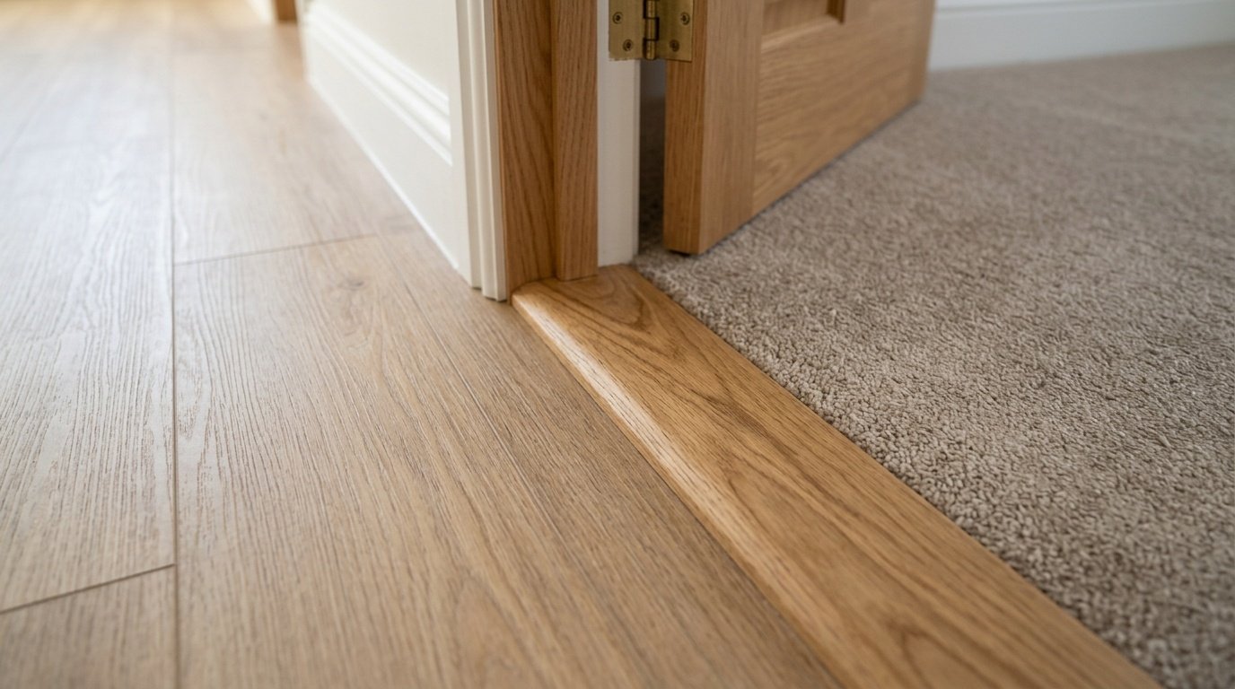 Custom solid oak transition strip for vinyl flooring.
