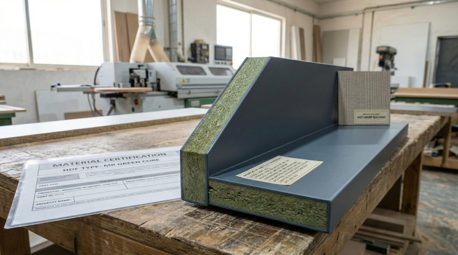 Moisture-resistant HDF core and anti-humidity lacquer dressing table construction materials for Dubai Gulf climate at Karnak Carpentry Al Quoz workshop UAE