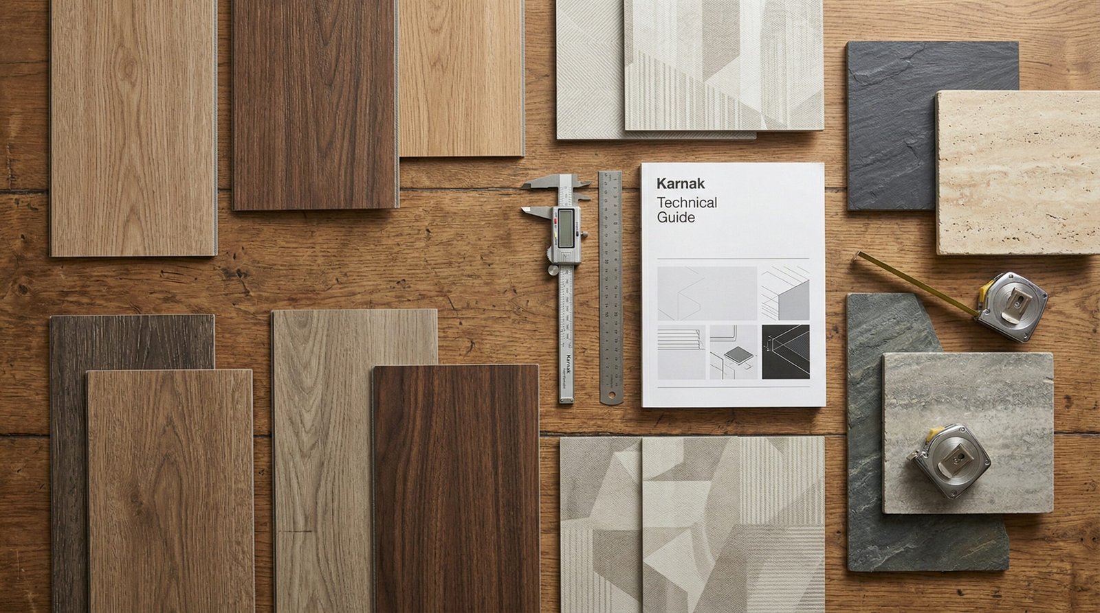 Selection of luxury LVT flooring samples for UAE interior design projects.