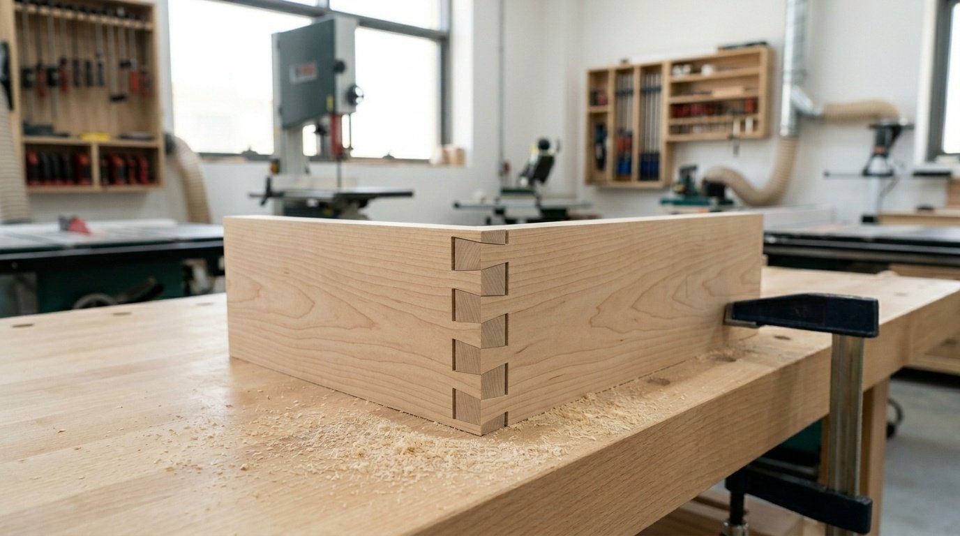 Precision Finger Joints Cut Into Maple Wood Inside A Dubai Carpentry Workshop.