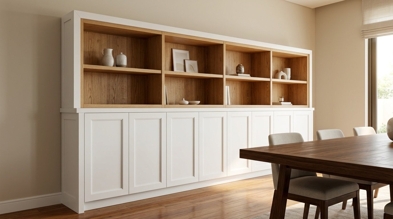 White Shaker Style Custom Built In Dining Cabinet In An Arabian Ranches Villa.