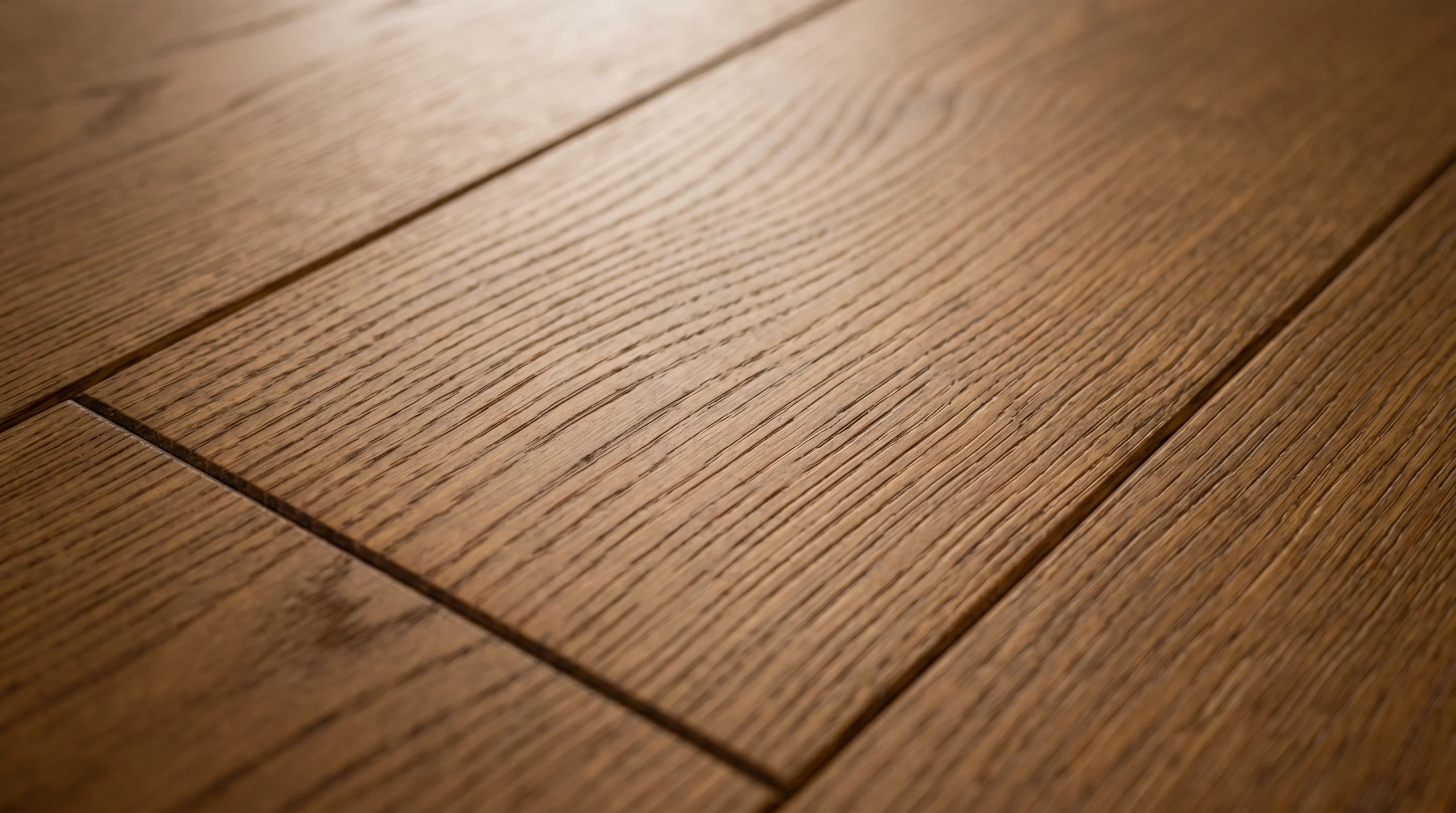 Extreme close-up of natural smoked oak hardwood floor grain texture and matte finish installed in Dubai luxury villa showing unmatched wood beauty