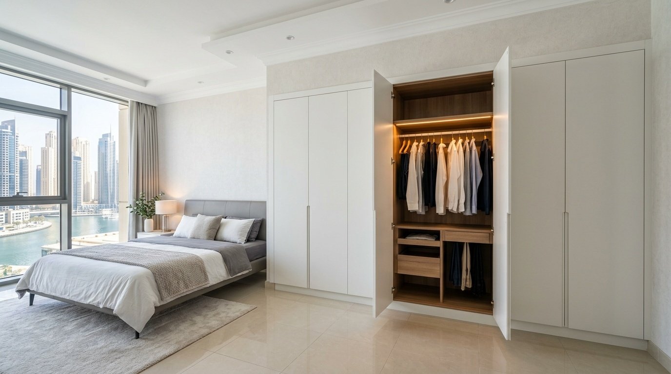 built-in wardrobes Dubai fitted storage bedroom carpentry UAE apartment