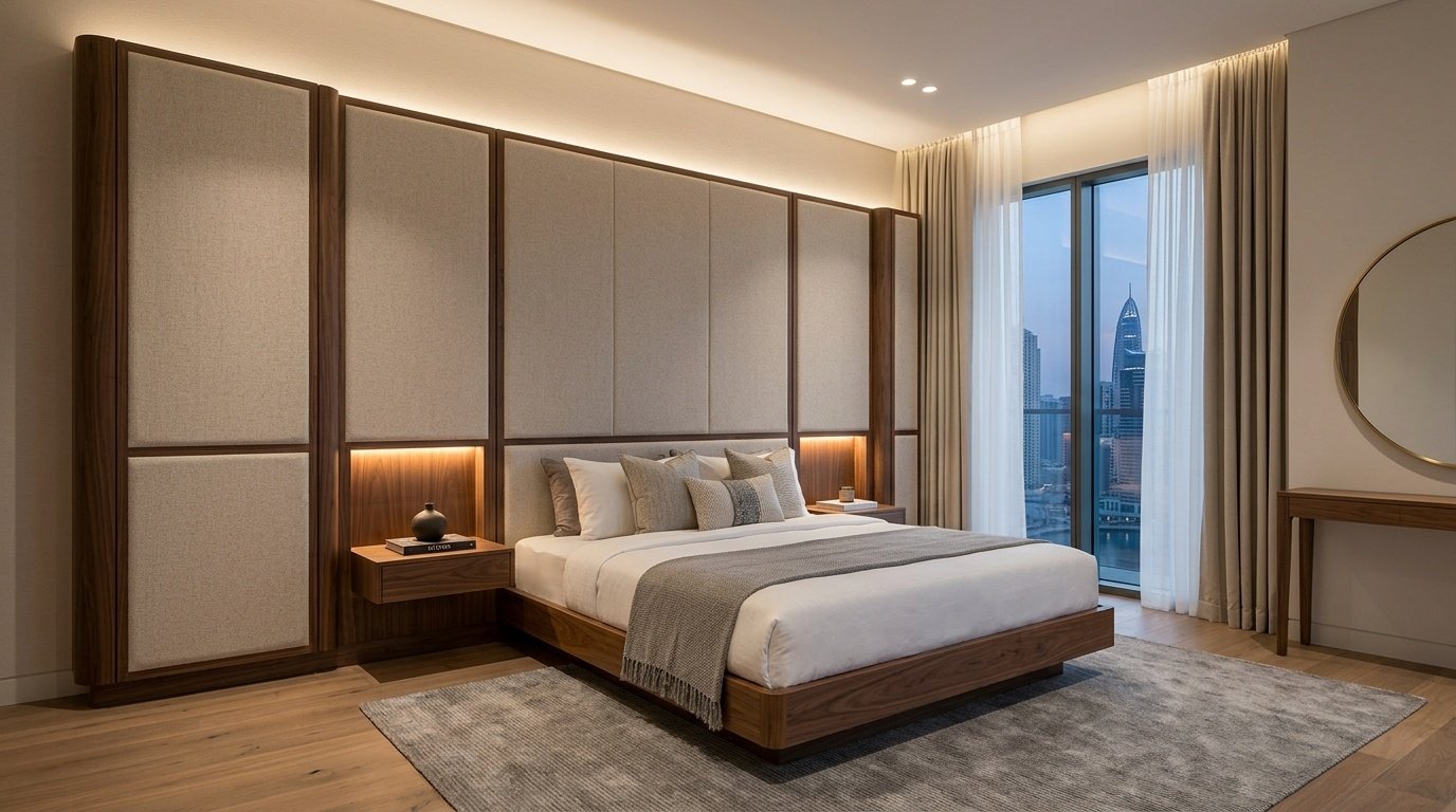 custom bed frame headboard Dubai bedroom carpentry UAE