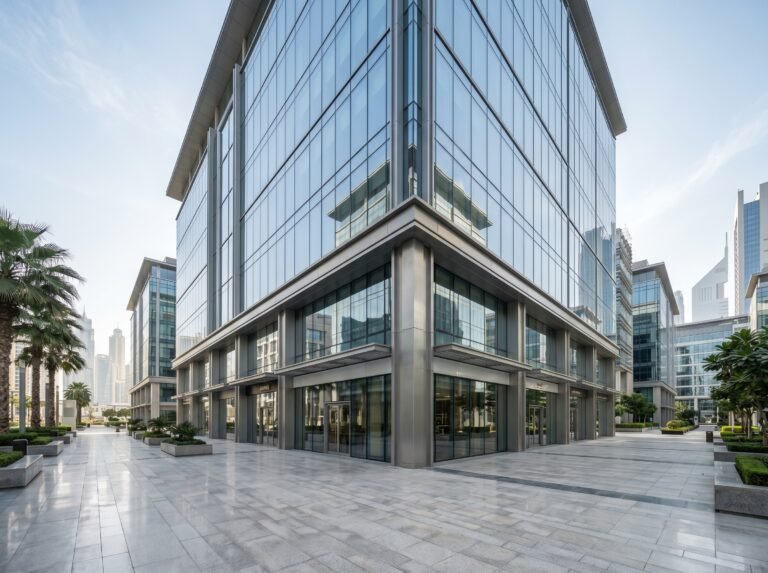 DIFC corporate office project Dubai UAE premium financial district tower exterior modern architecture design
