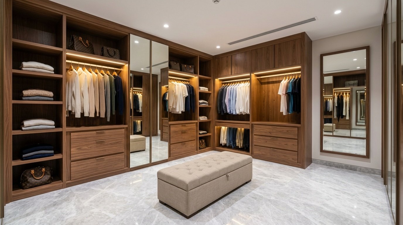 dressing room fit-out Dubai custom wardrobes shelving UAE villa