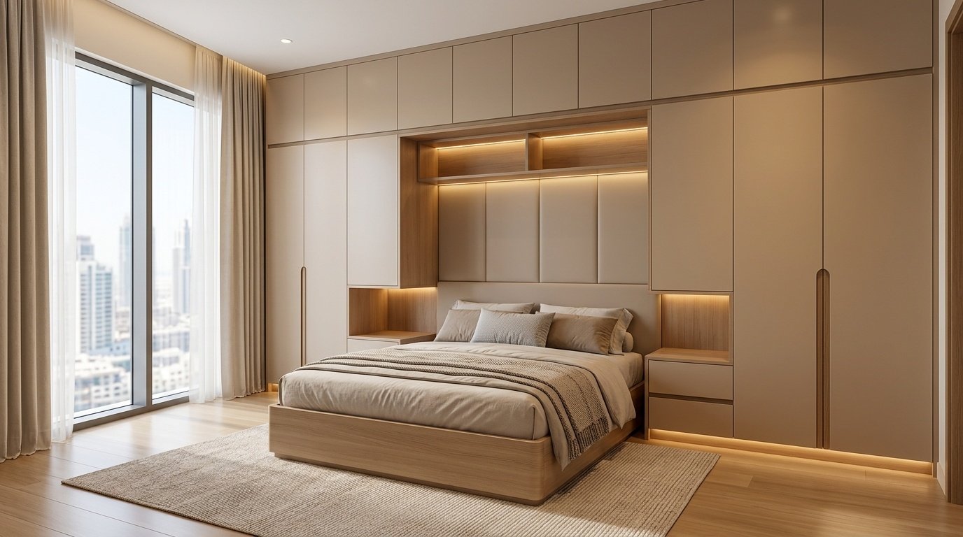 complete bedroom carpentry Dubai wardrobes bed cabinets UAE installation