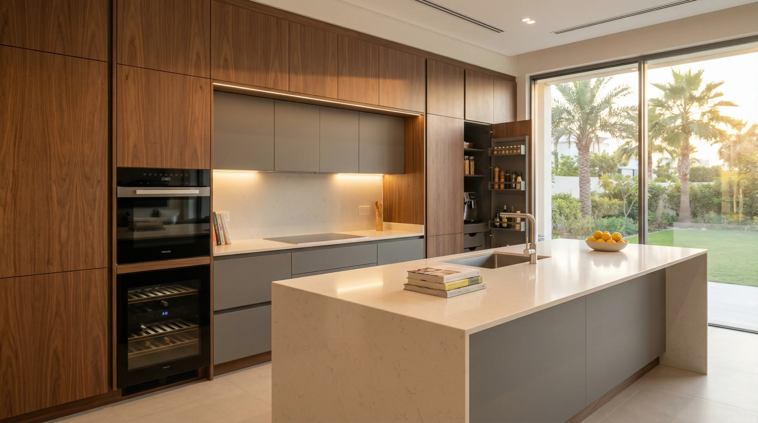 completed kitchen carpentry process Dubai villa fitted cabinets UAE