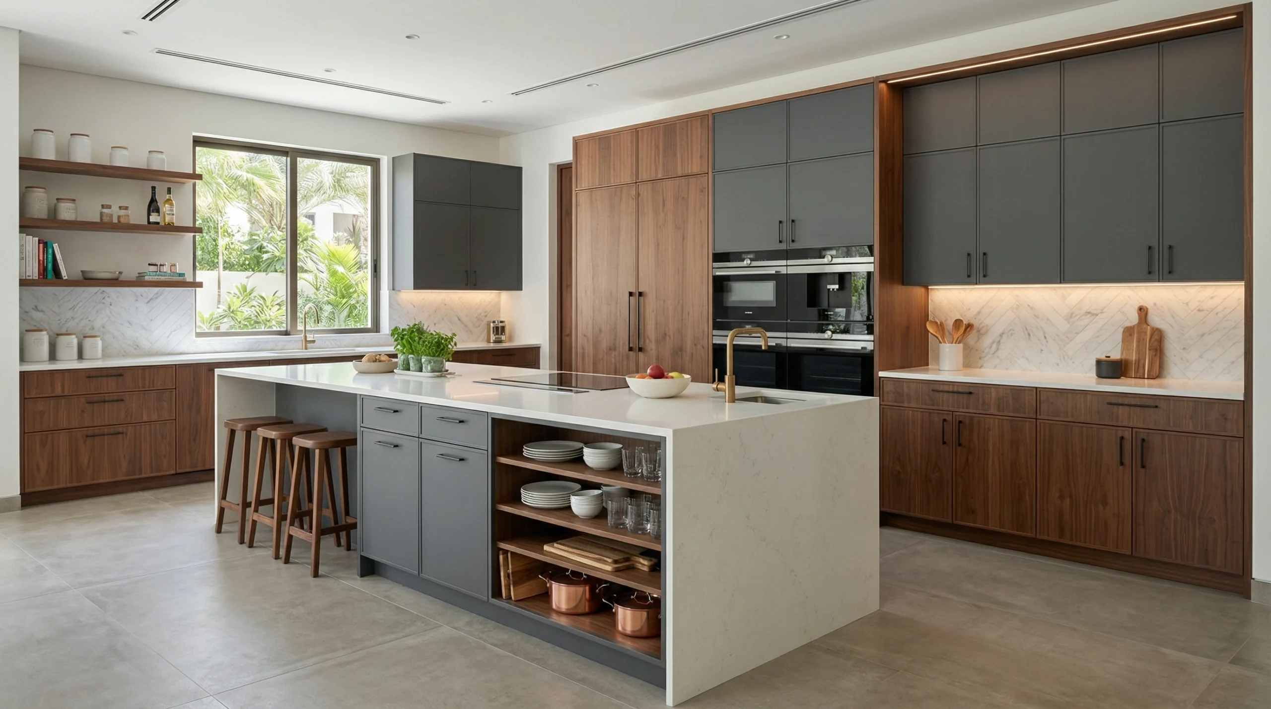 large villa kitchen cabinetry Dubai organized carpentry installation UAE