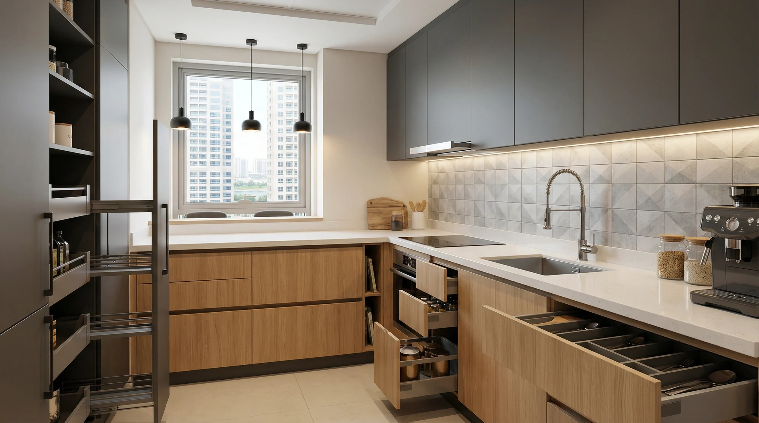 modular kitchen retrofit JLT Dubai apartment cabinetry carpentry UAE