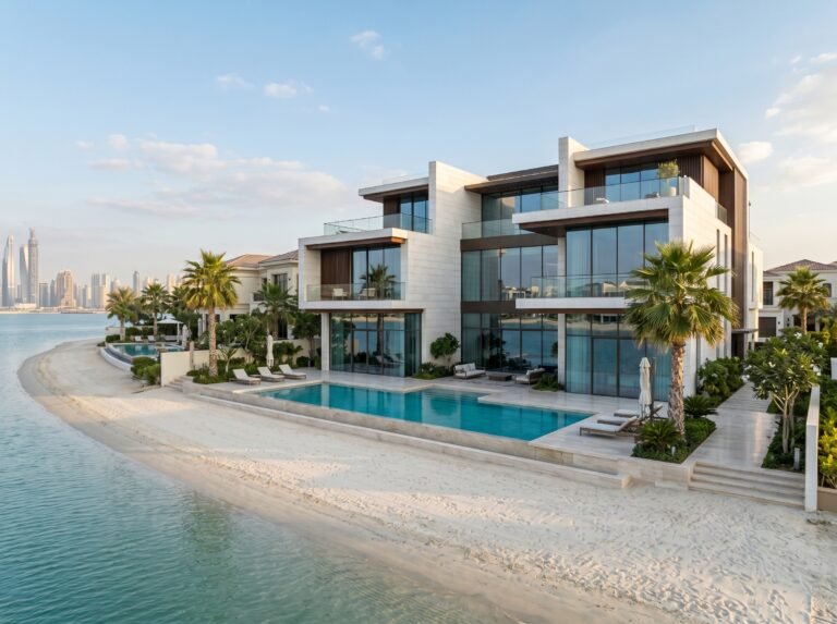 Karnak Home Palm Jumeirah villa project Dubai UAE luxury beachfront mansion exterior design with modern architecture