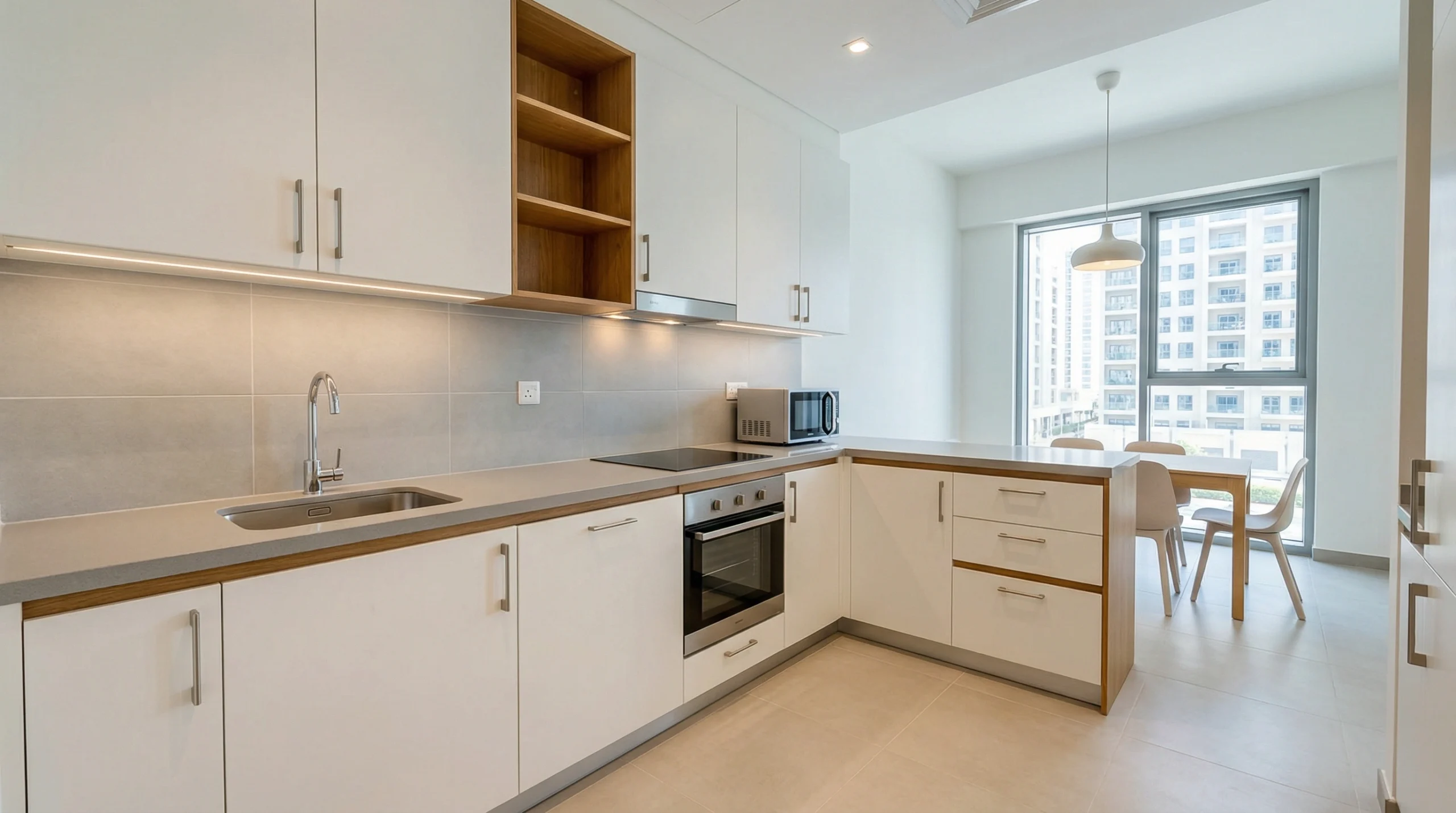 simple kitchen cabinets Dubai apartment practical carpentry UAE